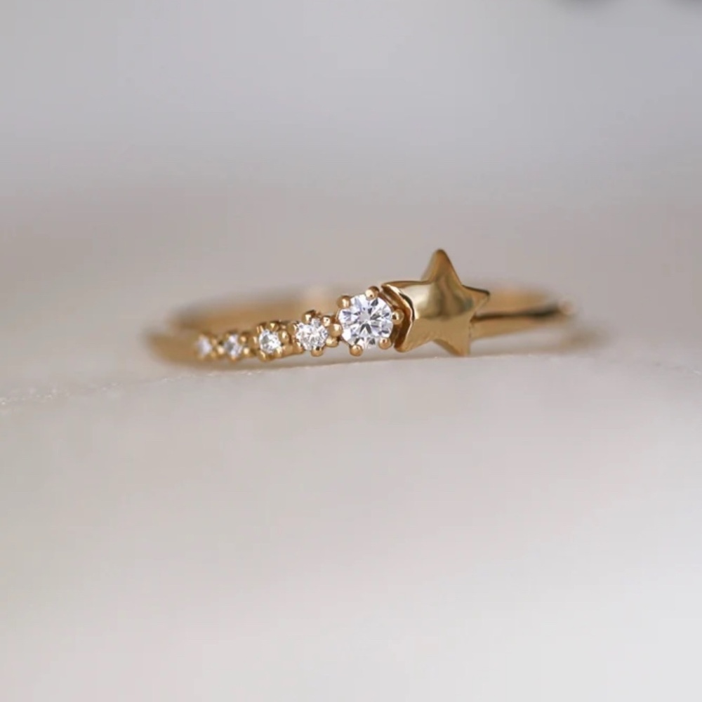 Gold Plated and Sterling Silver Star-Embellished Ring with Cubic Zircons. New. - Picture 2 of 9